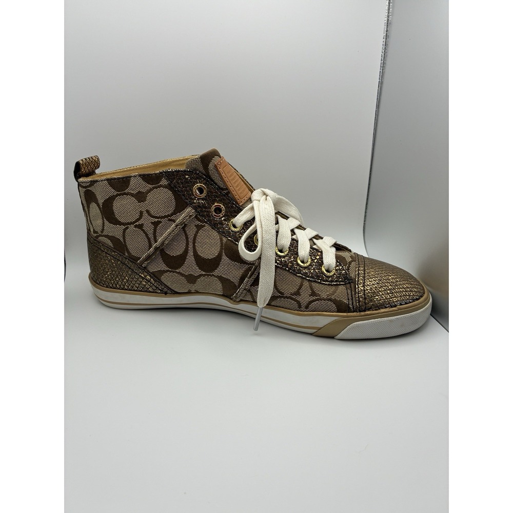 Coach F00793J1 Metallic Gold Signature Canvas Sneakers Women's 9B – Authentic